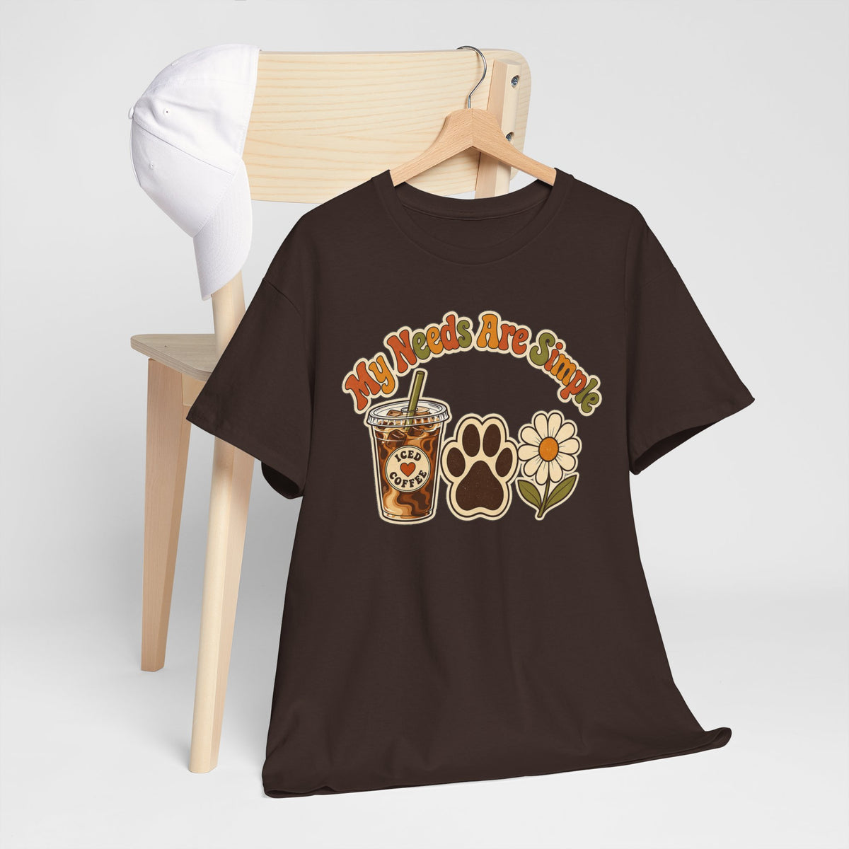 Retro Pawprint Tee – "My Vibes Are Simple" Coffee, Paw & Daisy Graphic Shirt