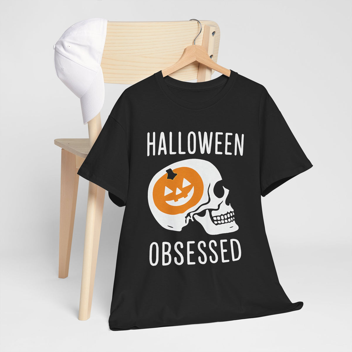 Halloween Obsessed T-Shirt — Pumpkin Skull Graphic Tee