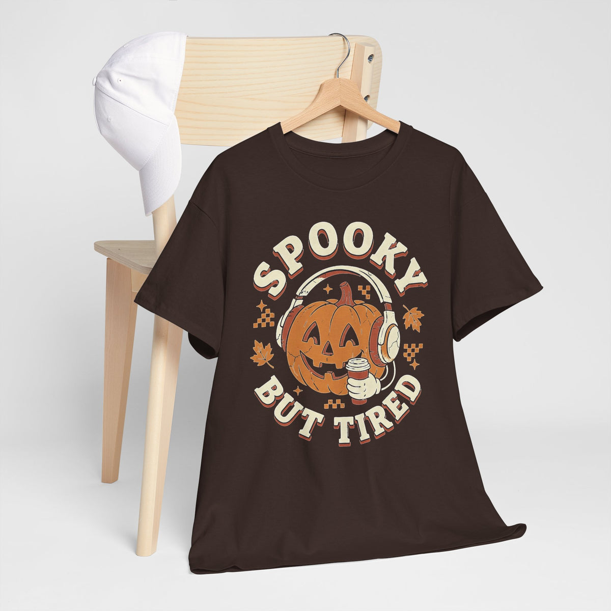 Spooky But Tired Halloween Tee — Pumpkin Ghost Fall Shirt