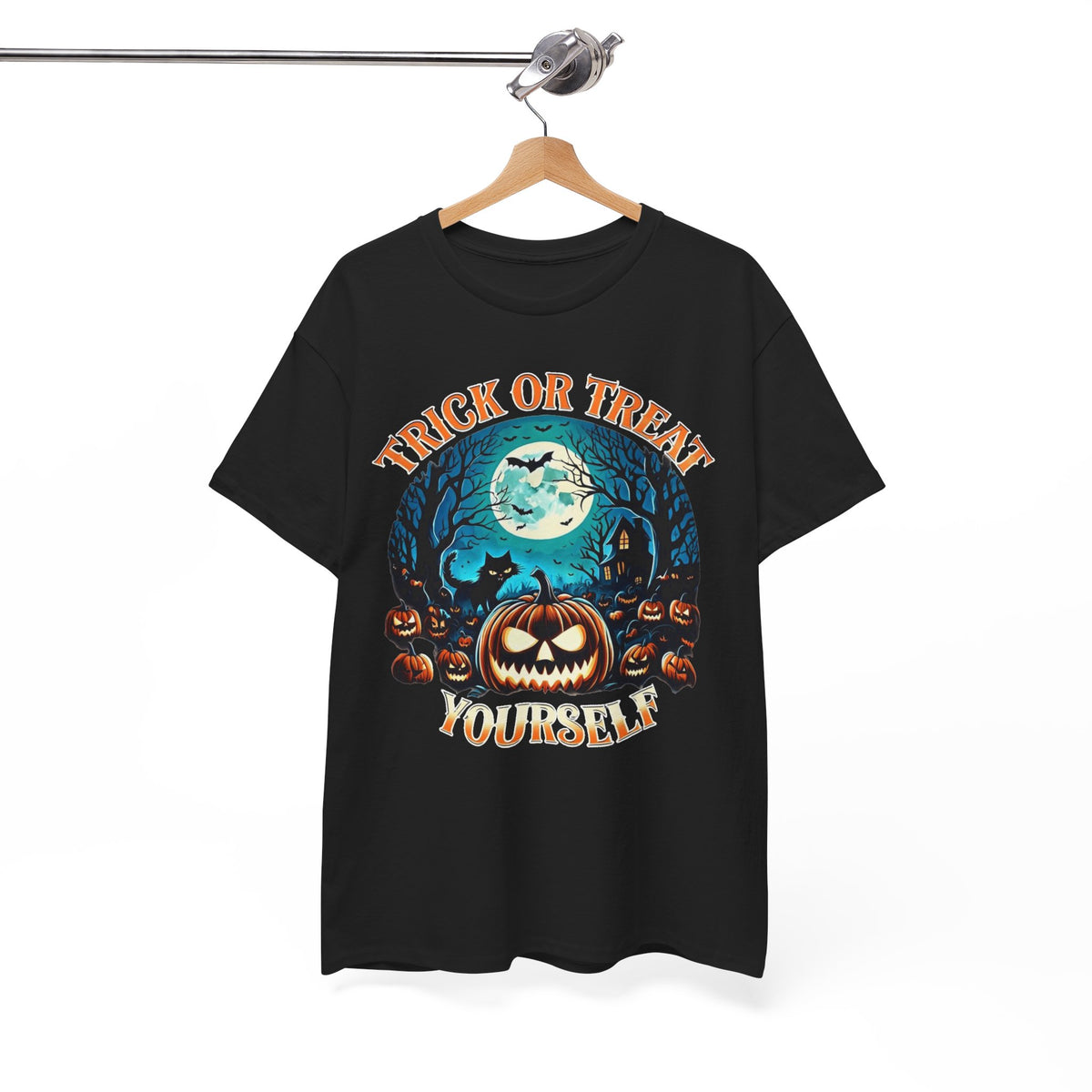 Halloween Tee — “Trick Or Treat Yourself” Pumpkin Night Graphic Shirt