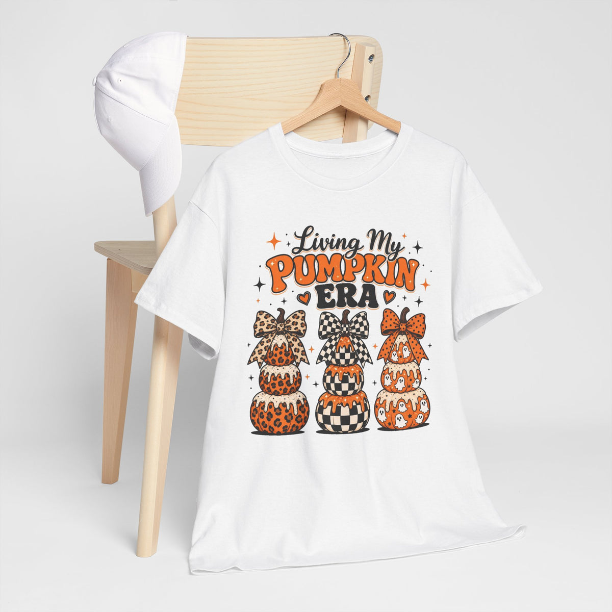 Living My Pumpkin Era Tee — Cute Halloween Pumpkin Stacked Gnomes Shirt