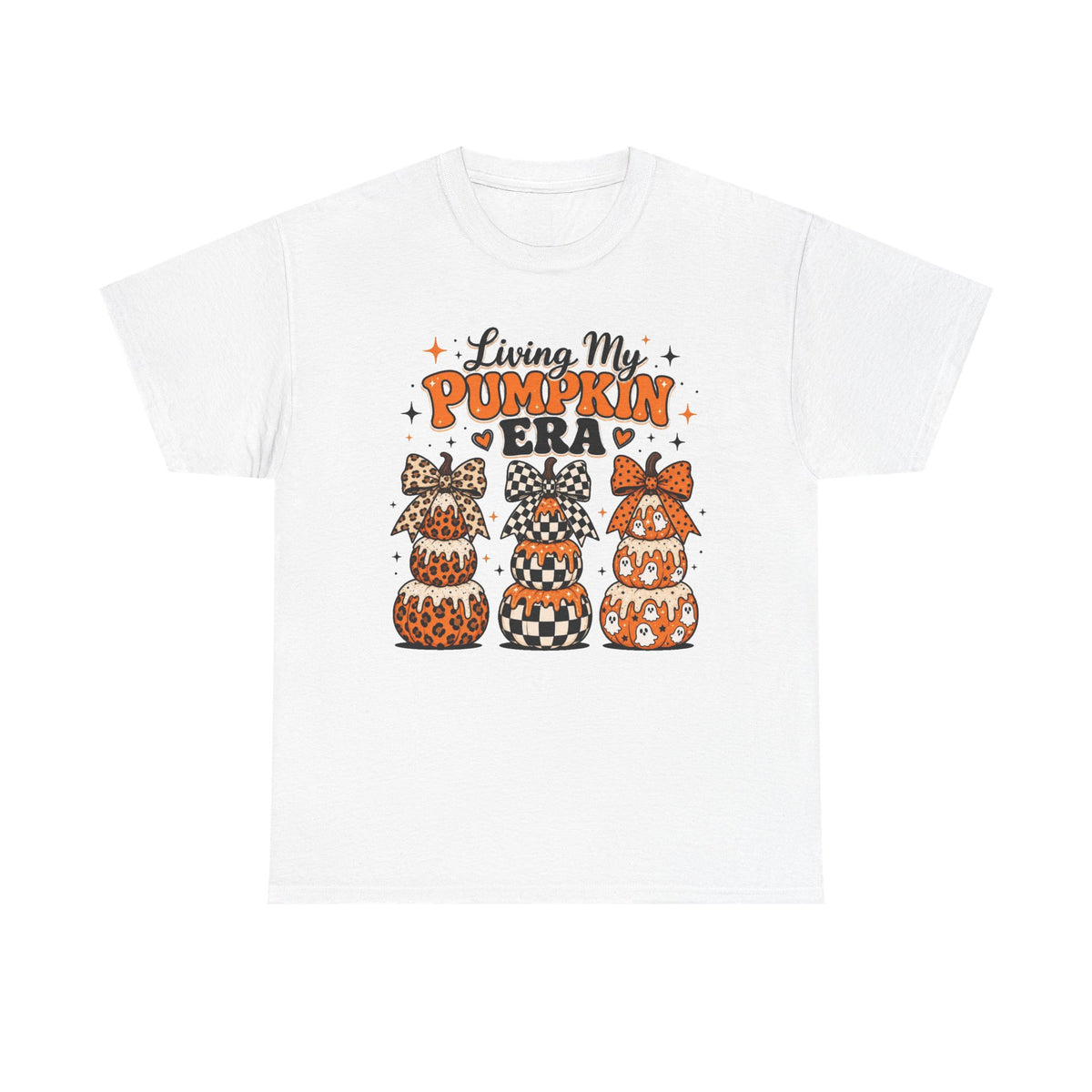 Living My Pumpkin Era Tee — Cute Halloween Pumpkin Stacked Gnomes Shirt