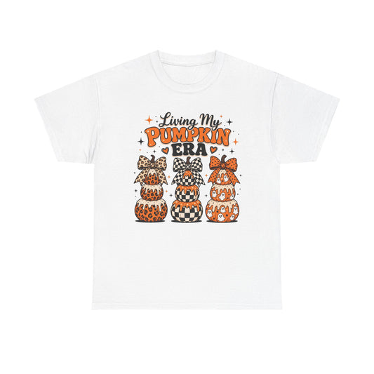 Living My Pumpkin Era Tee — Cute Halloween Pumpkin Stacked Gnomes Shirt