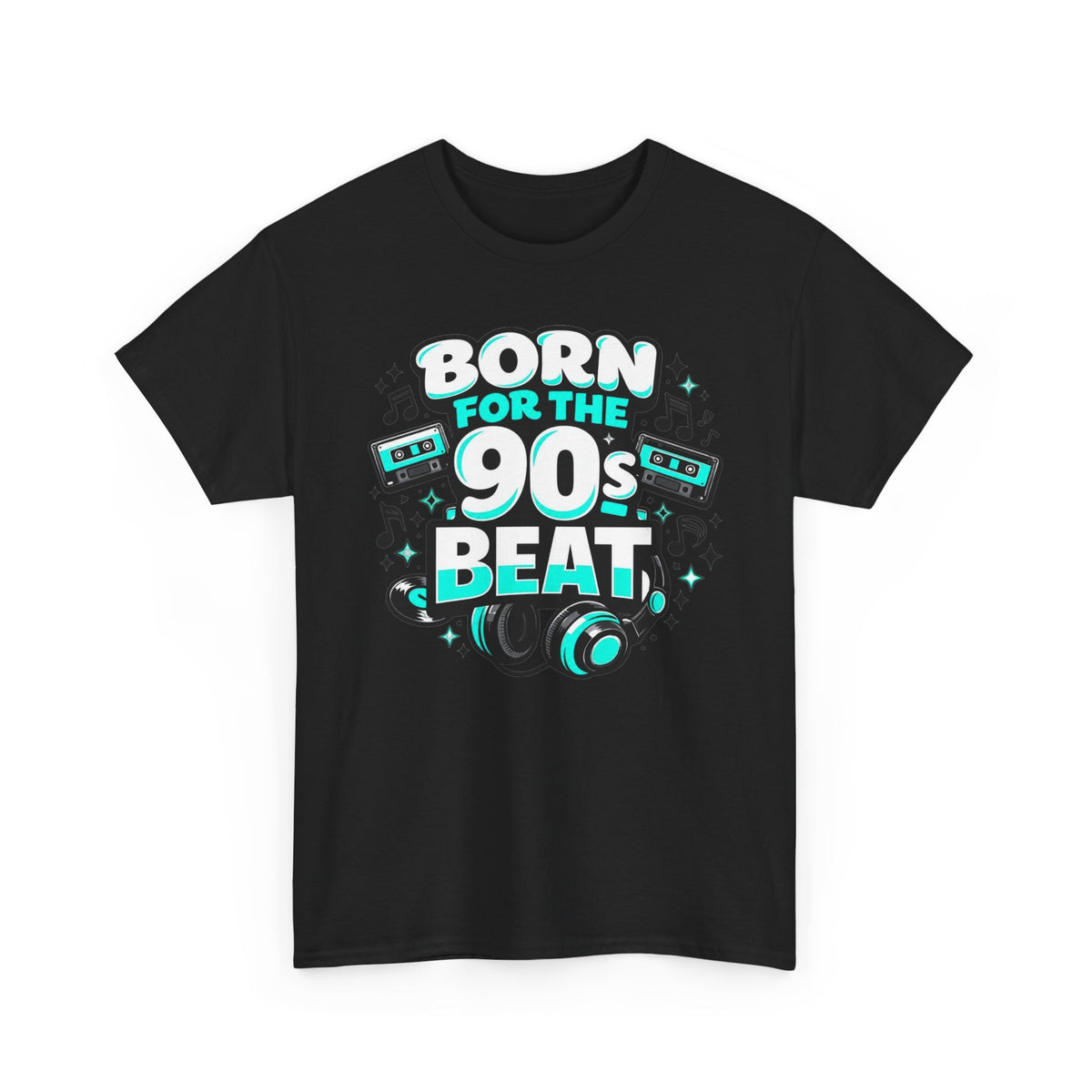 Born for the 90s Beat T-Shirt — Retro 90s Music Tee with Headphones & Cassette Design