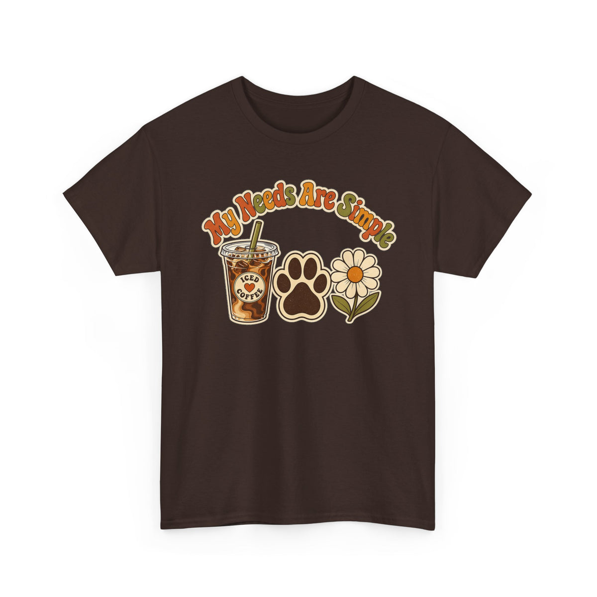 Retro Pawprint Tee – "My Vibes Are Simple" Coffee, Paw & Daisy Graphic Shirt