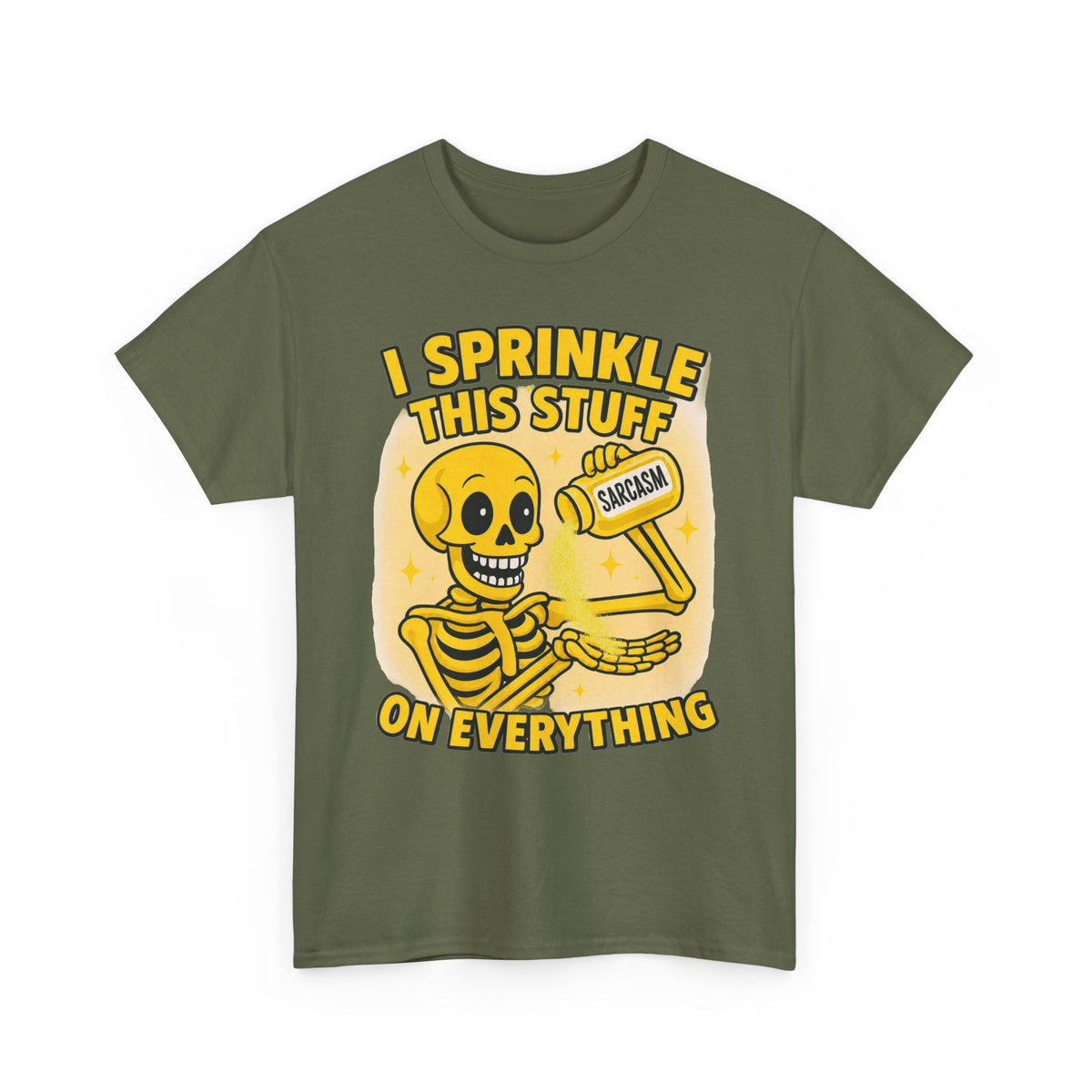 Sarcastic Skeleton Tee - "I Sprinkle This Stuff On Everything" Funny Graphic T-Shirt