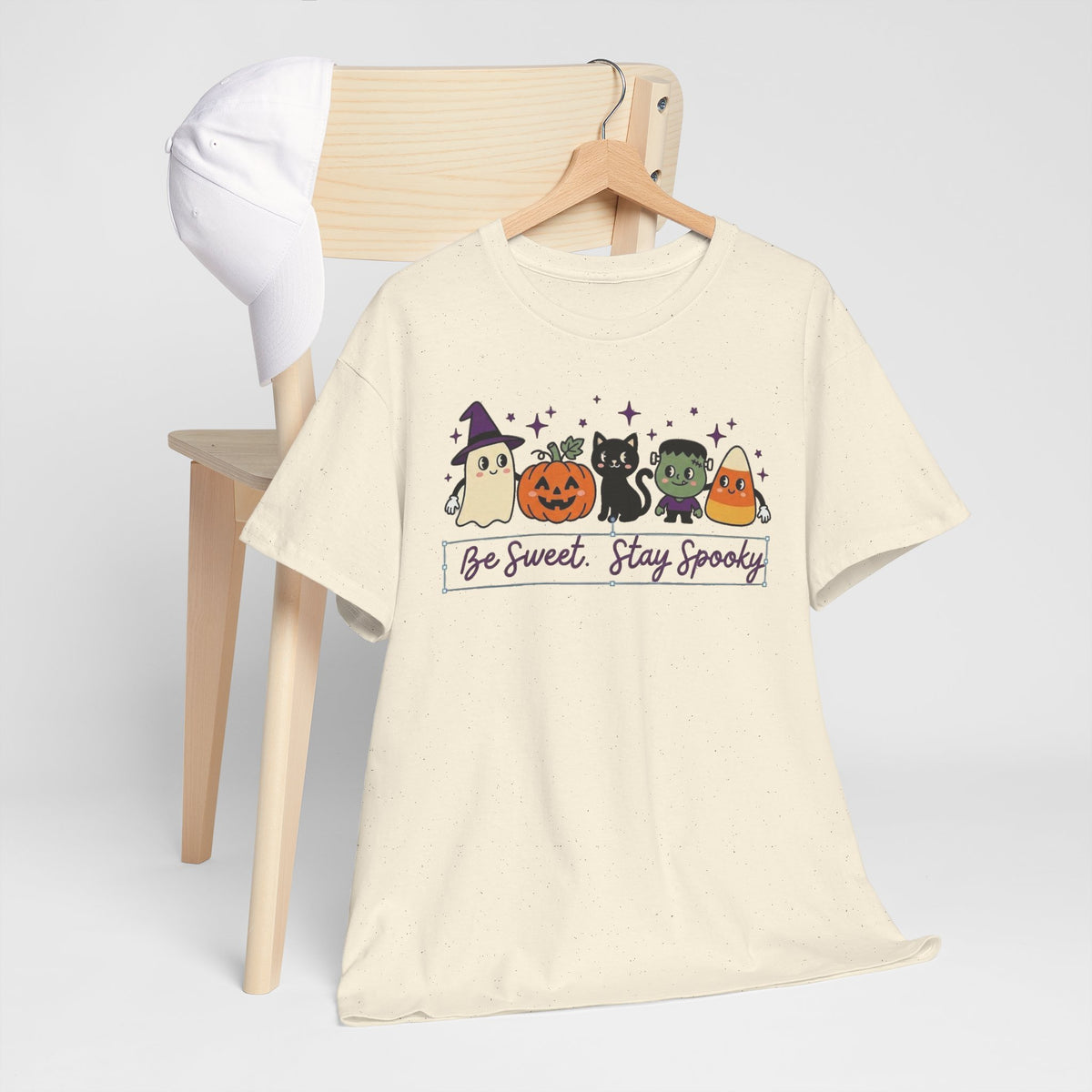 Halloween Cute Tee — "Be Sweet, Stay Spooky" Candy Corn & Pumpkin Design