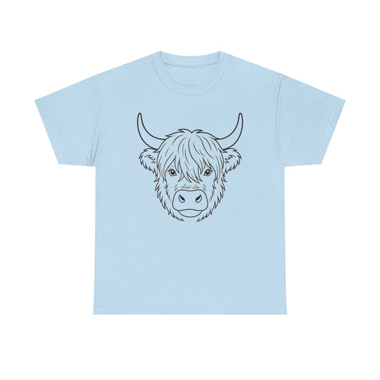 Highland Cow Line Art Tee — Rustic Scottish Cattle Graphic Shirt
