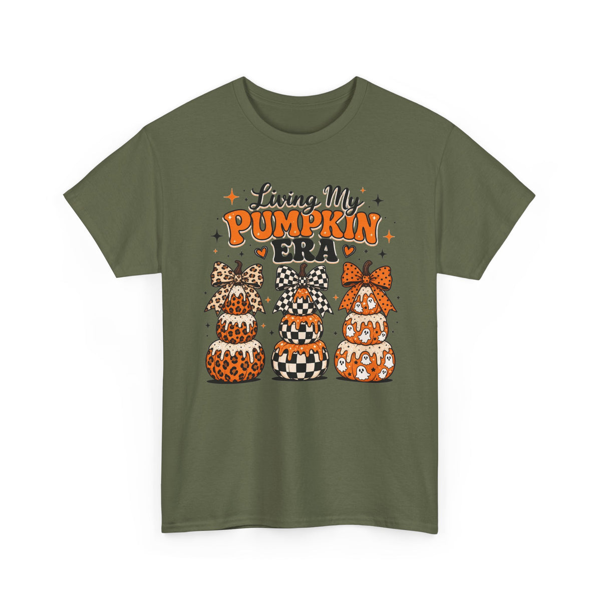 Living My Pumpkin Era Tee — Cute Halloween Pumpkin Stacked Gnomes Shirt