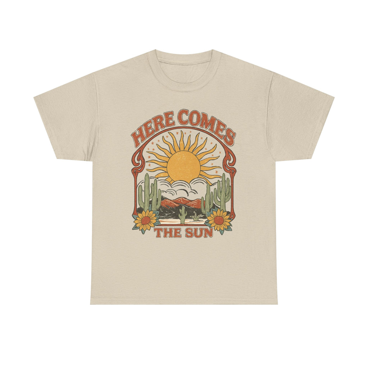 Here Comes the Sun Tee — Retro Desert Sunrise Graphic T‑Shirt