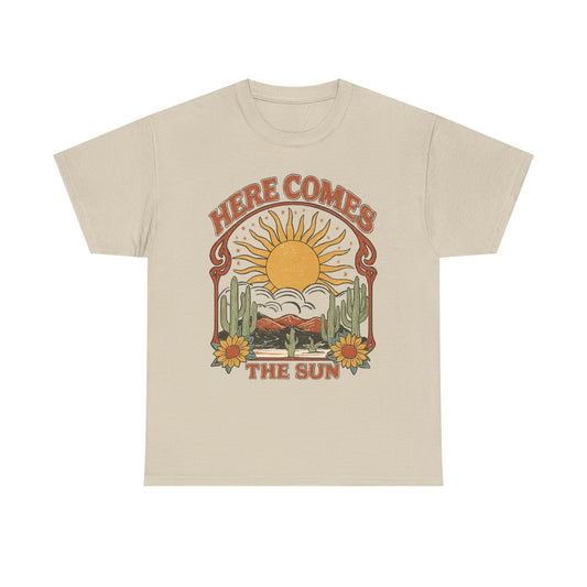 Here Comes the Sun Tee — Retro Desert Sunrise Graphic T‑Shirt