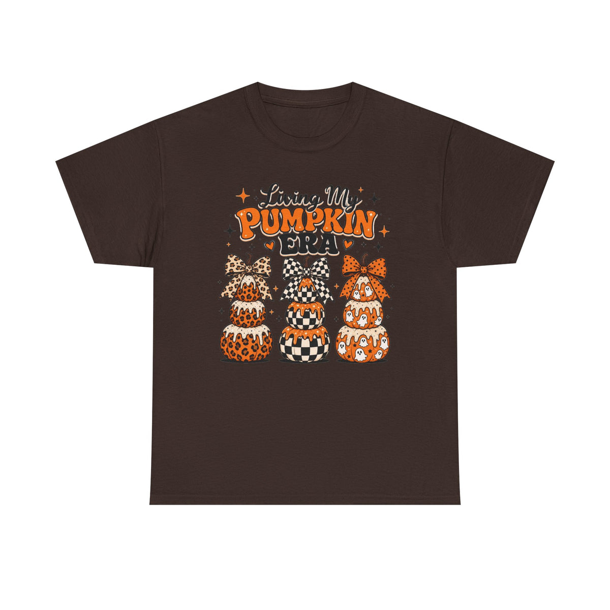 Living My Pumpkin Era Tee — Cute Halloween Pumpkin Stacked Gnomes Shirt
