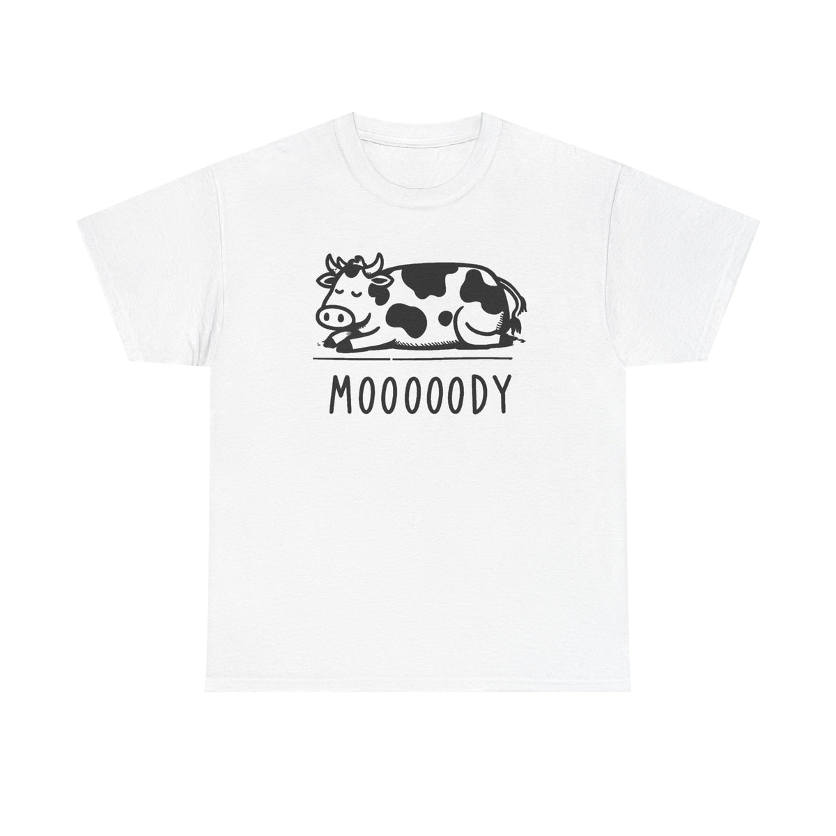 Moody Cow Tee — "Moooody" Cute Retro Cow Graphic T-Shirt