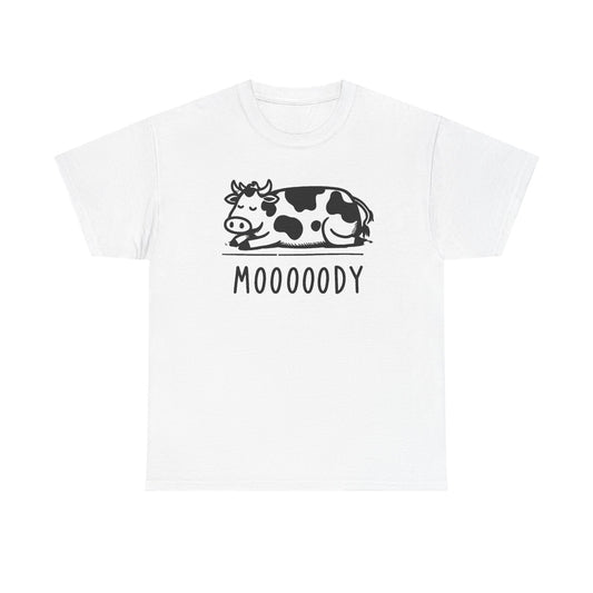 Moody Cow Tee — "Moooody" Cute Retro Cow Graphic T-Shirt