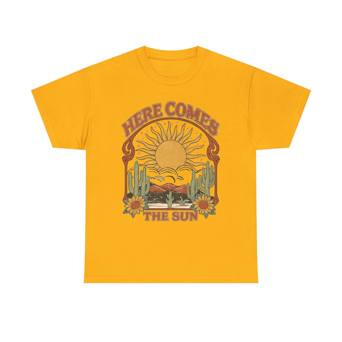 Here Comes the Sun Tee — Retro Desert Sunrise Graphic T‑Shirt