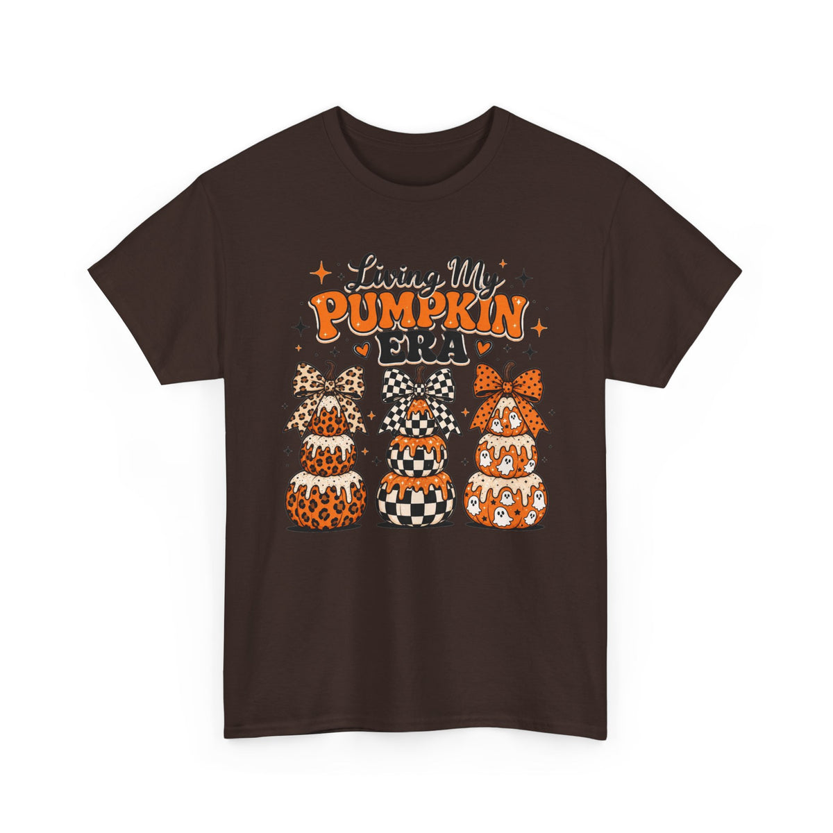 Living My Pumpkin Era Tee — Cute Halloween Pumpkin Stacked Gnomes Shirt