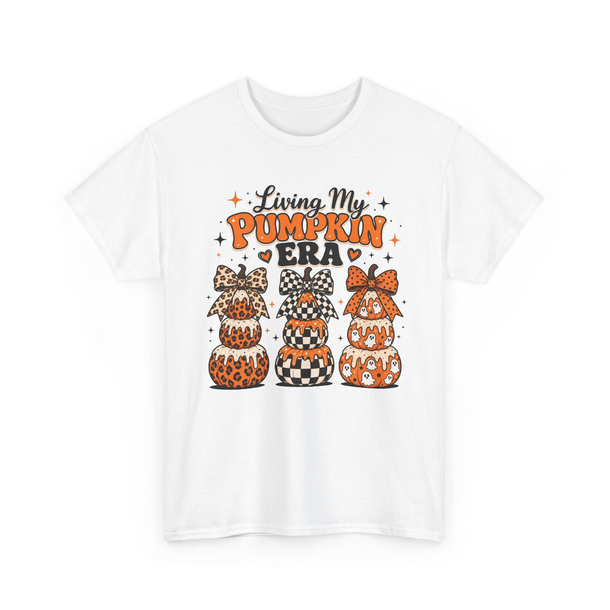 Living My Pumpkin Era Tee — Cute Halloween Pumpkin Stacked Gnomes Shirt