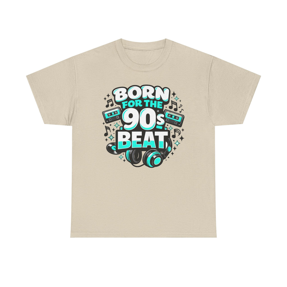 Born for the 90s Beat T-Shirt — Retro 90s Music Tee with Headphones & Cassette Design