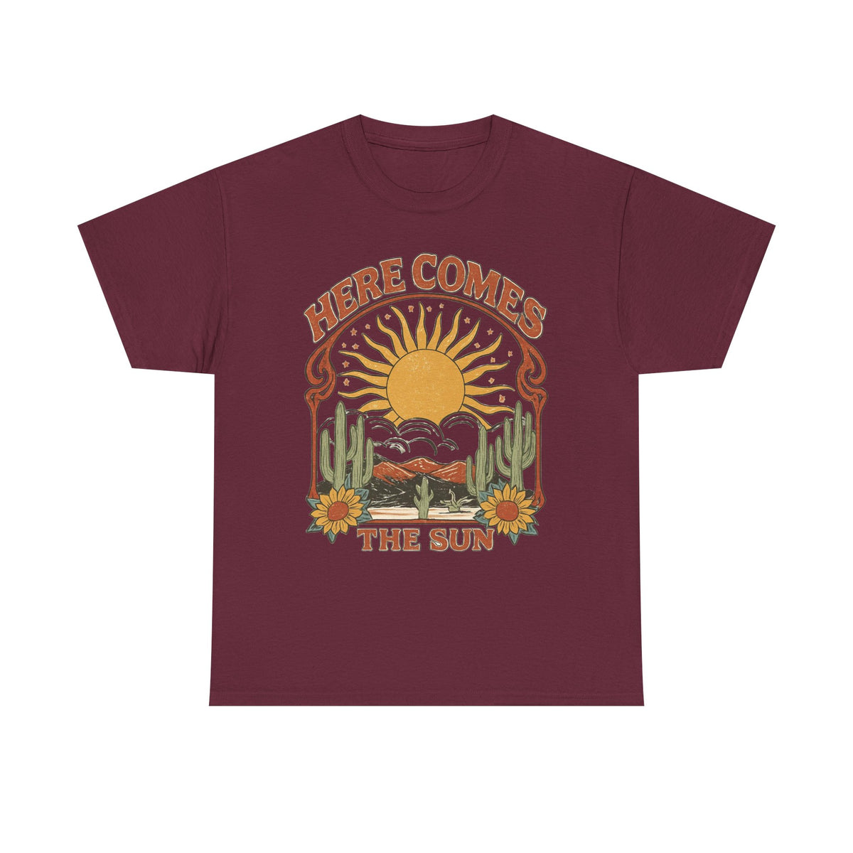 Here Comes the Sun Tee — Retro Desert Sunrise Graphic T‑Shirt