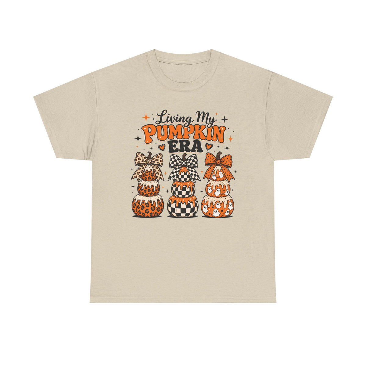 Living My Pumpkin Era Tee — Cute Halloween Pumpkin Stacked Gnomes Shirt