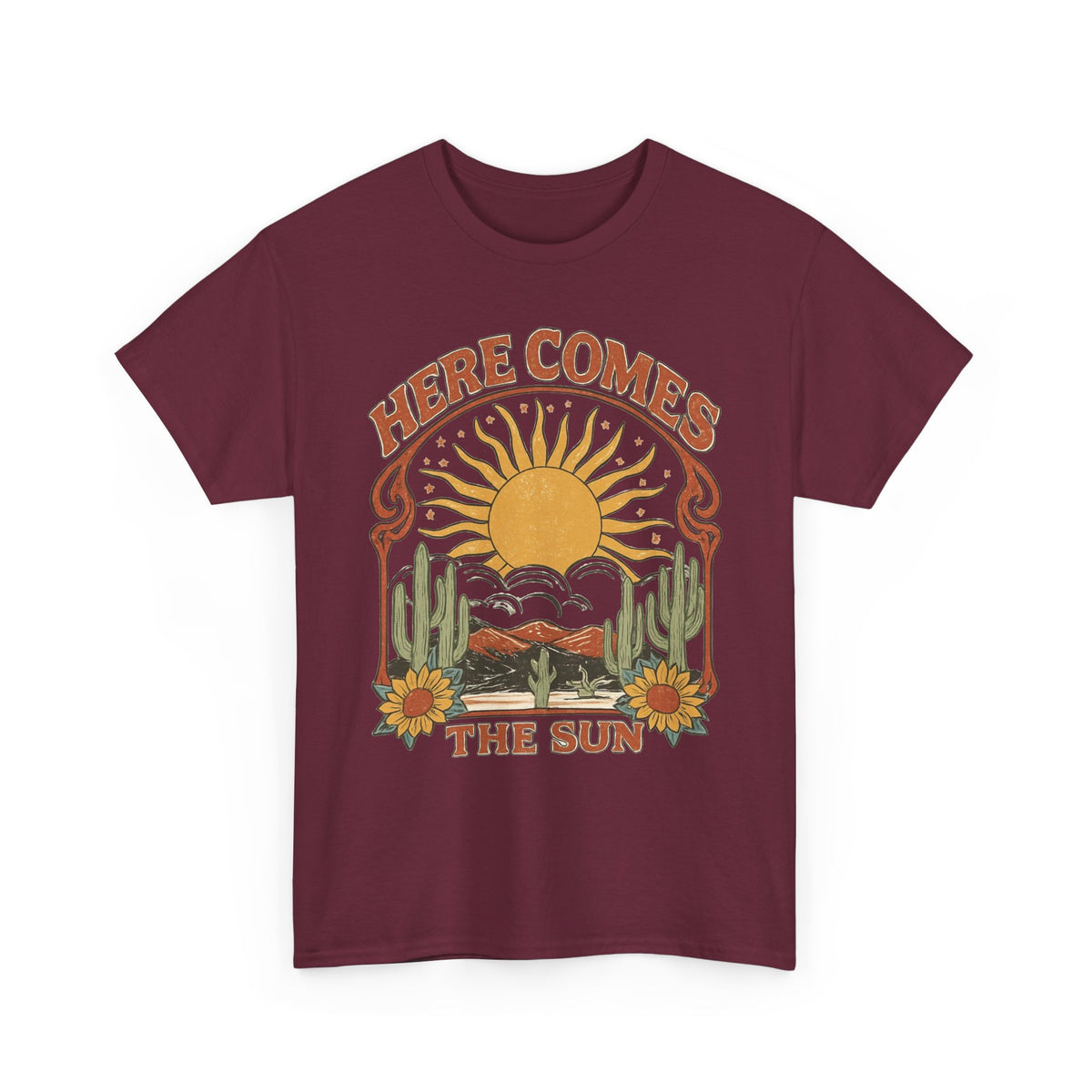 Here Comes the Sun Tee — Retro Desert Sunrise Graphic T‑Shirt