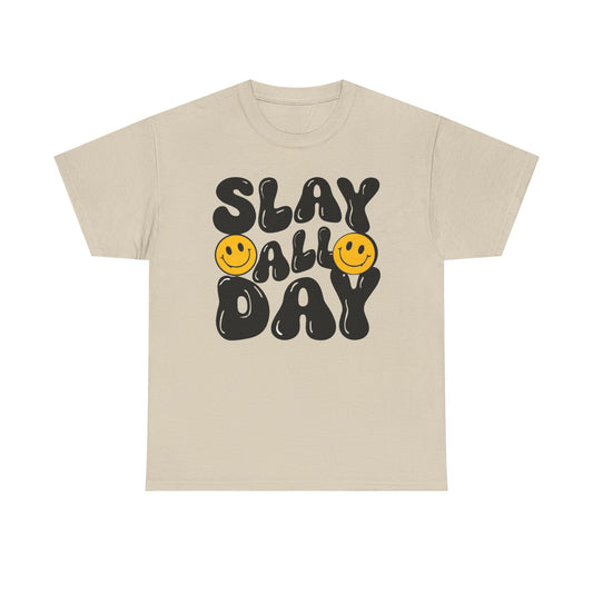 Slay All Day Graphic Tee — Retro Smiley Statement T-Shirt
