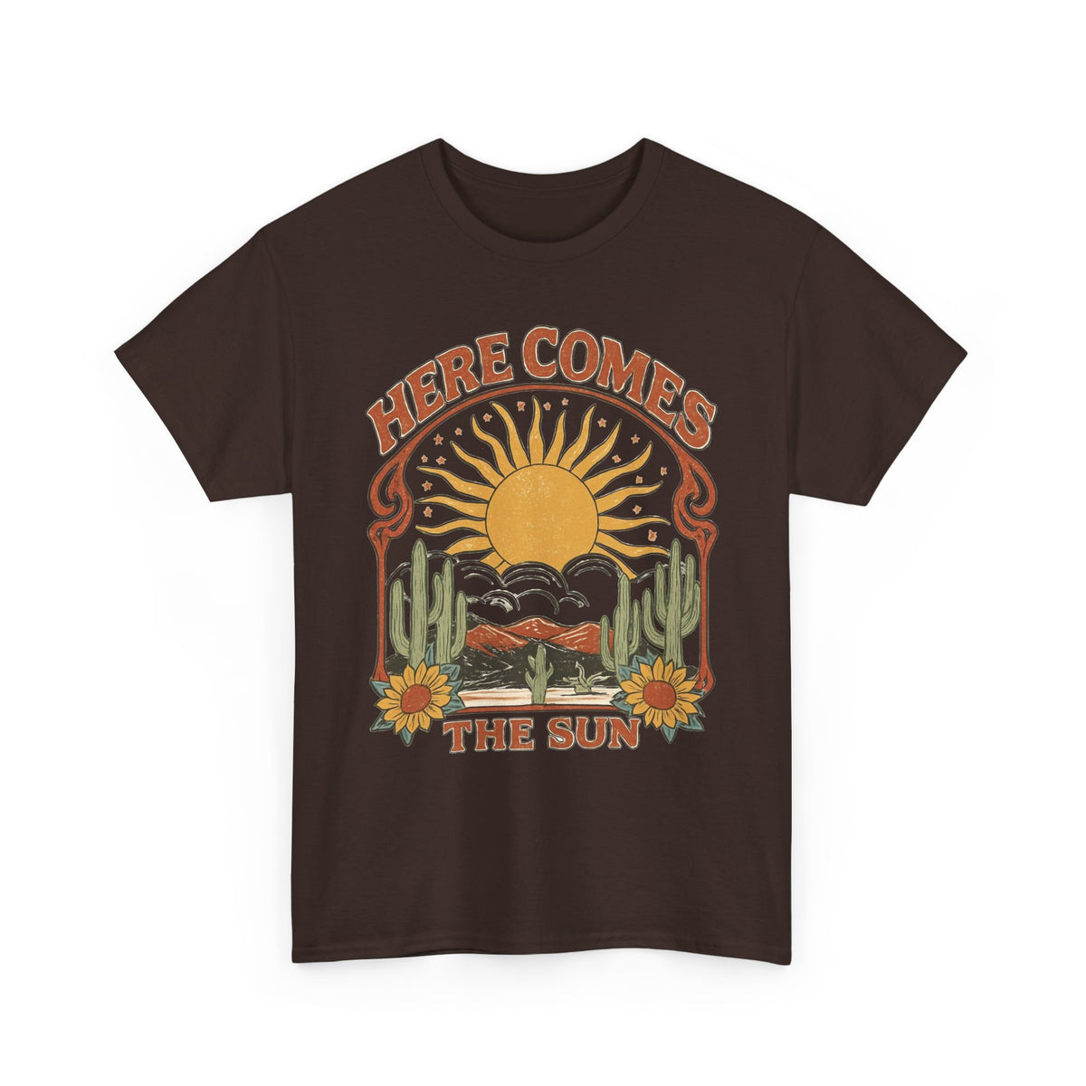 Here Comes the Sun Tee — Retro Desert Sunrise Graphic T‑Shirt