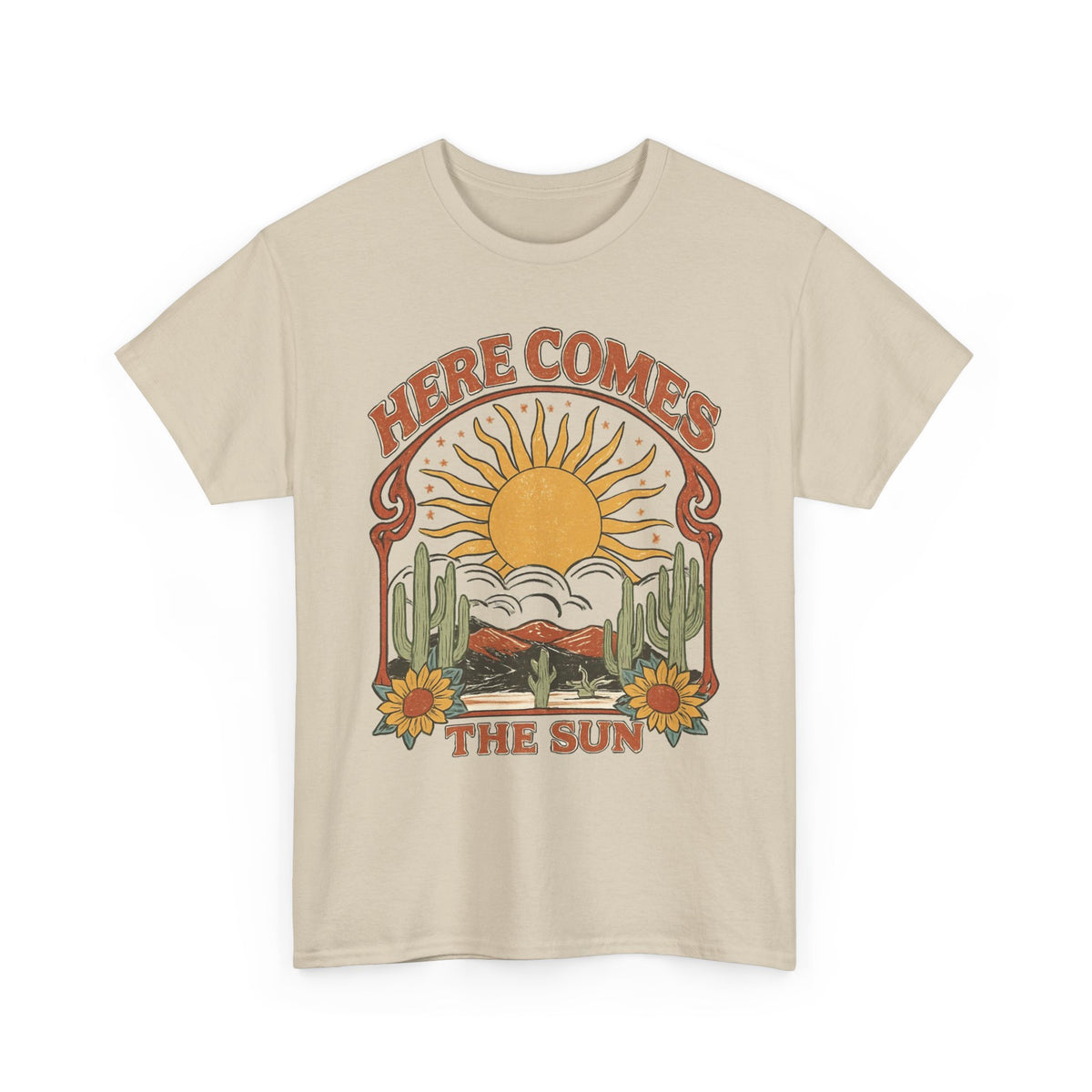 Here Comes the Sun Tee — Retro Desert Sunrise Graphic T‑Shirt