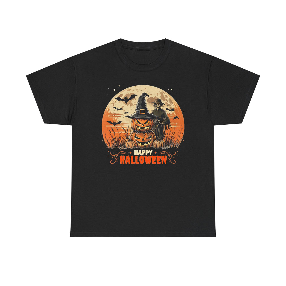 Halloween Pumpkin Witch T-Shirt — "Happy Halloween" Spooky Moon Tee