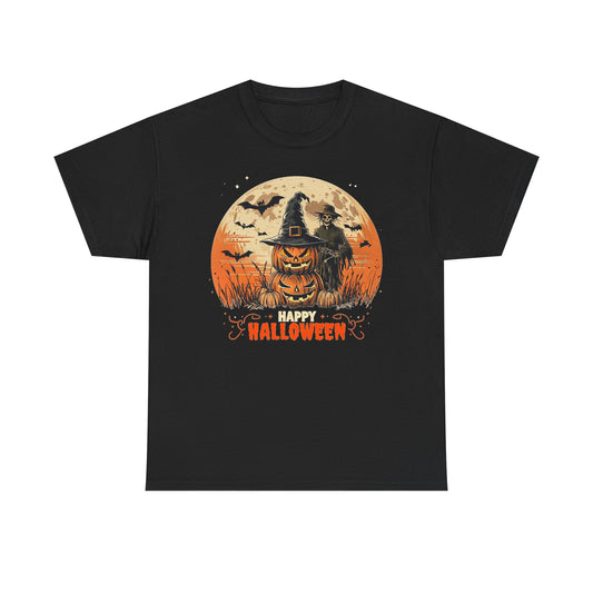 Halloween Pumpkin Witch T-Shirt — "Happy Halloween" Spooky Moon Tee