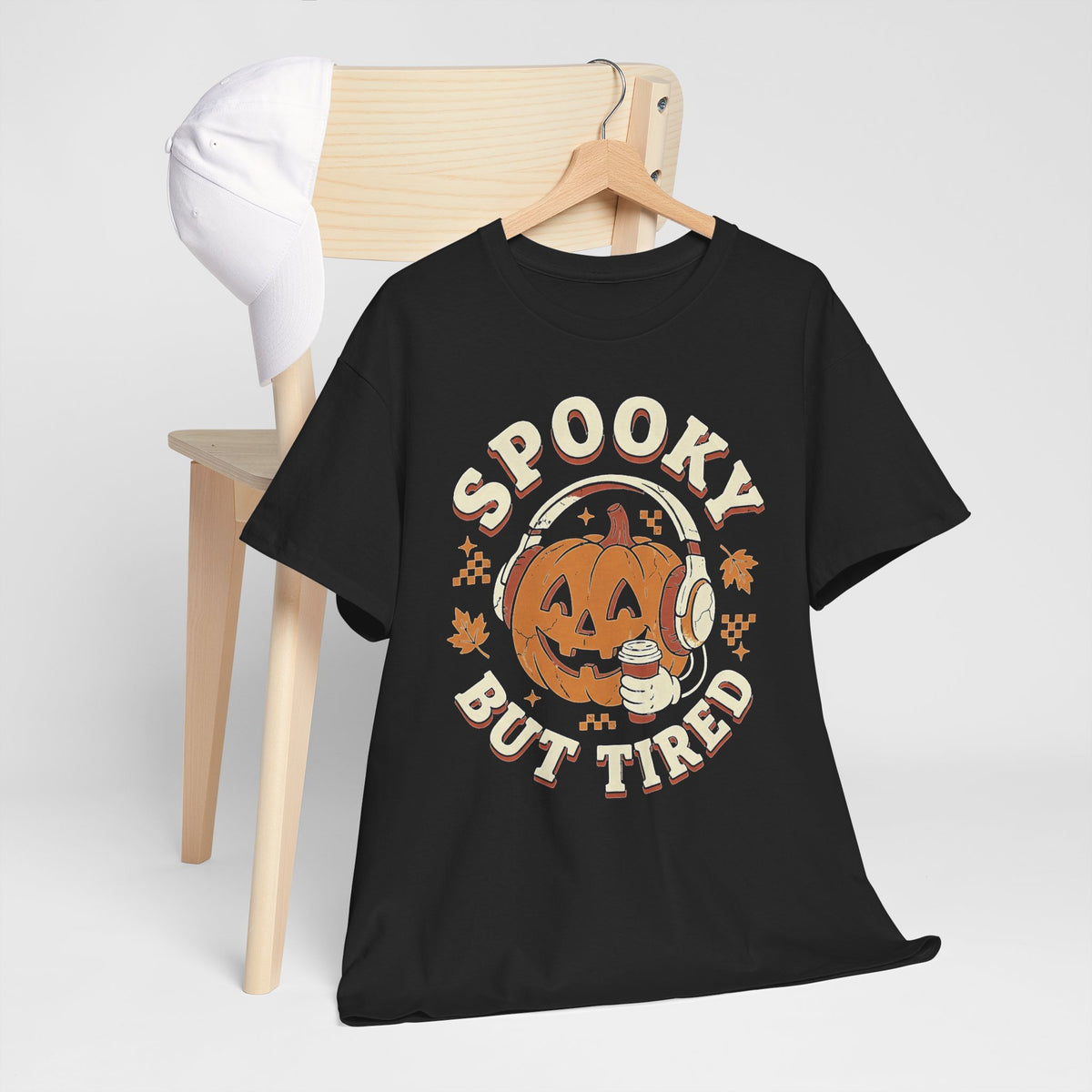 Spooky But Tired Halloween Tee — Pumpkin Ghost Fall Shirt