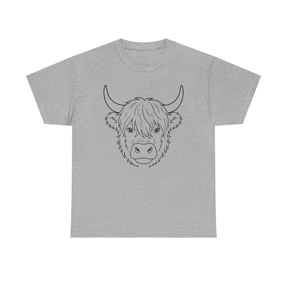 Highland Cow Line Art Tee — Rustic Scottish Cattle Graphic Shirt