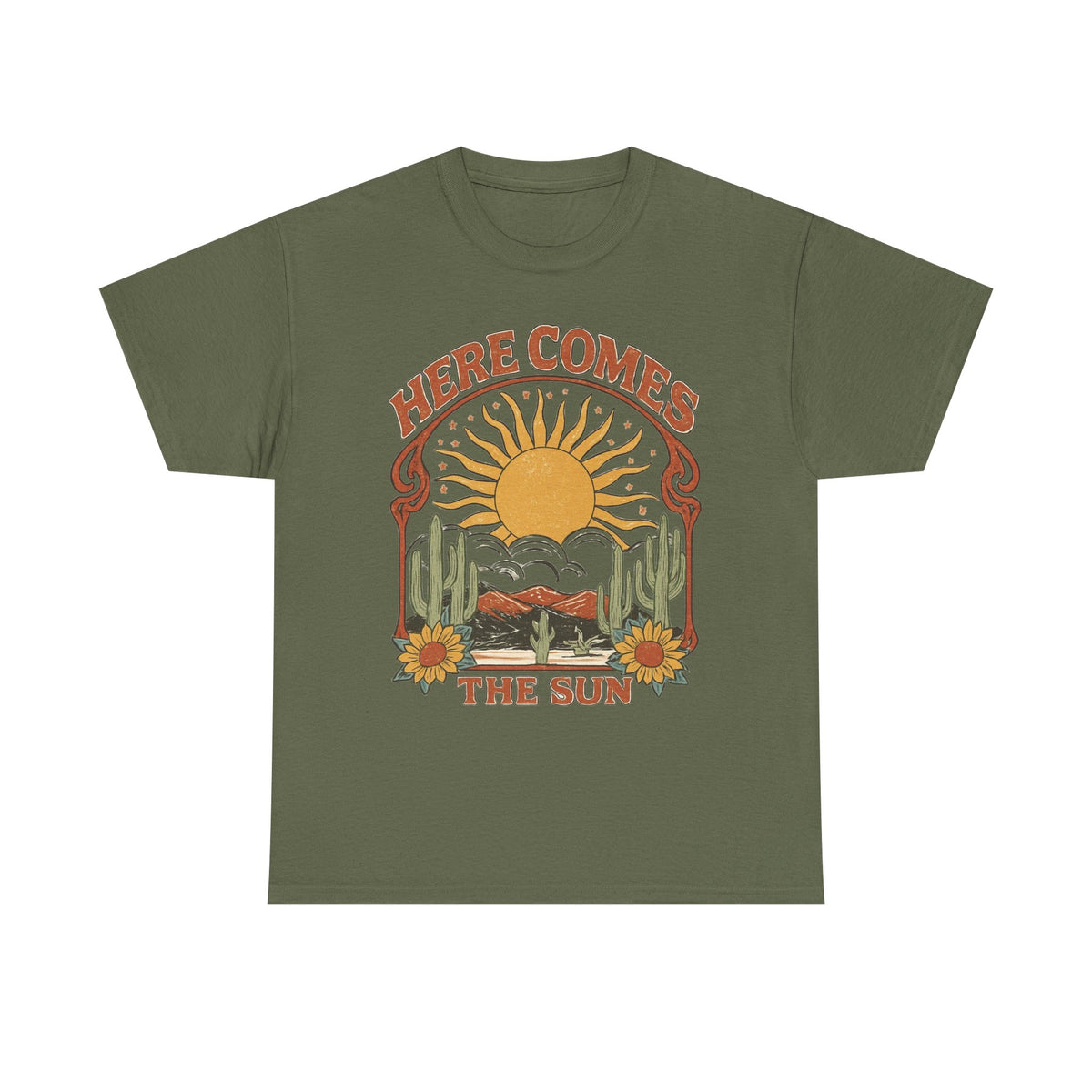 Here Comes the Sun Tee — Retro Desert Sunrise Graphic T‑Shirt