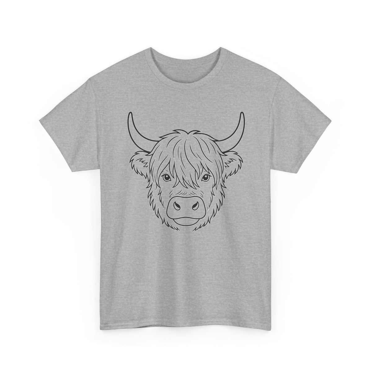 Highland Cow Line Art Tee — Rustic Scottish Cattle Graphic Shirt