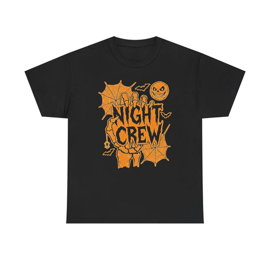 Night Crew Halloween T-Shirt — Spooky Moon & Spiderweb Graphic Tee