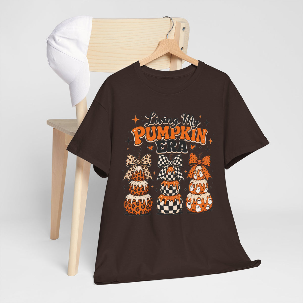 Living My Pumpkin Era Tee — Cute Halloween Pumpkin Stacked Gnomes Shirt