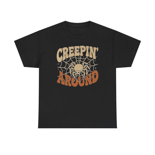 Creepin' Around Spiderweb Tee — Retro Halloween Graphic Shirt
