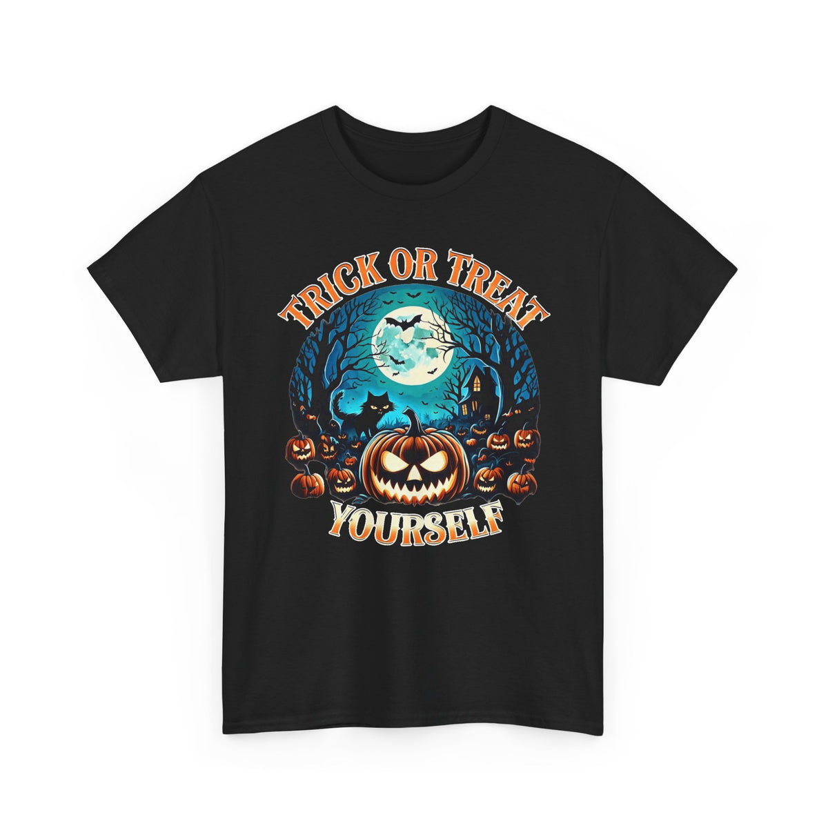 Halloween Tee — “Trick Or Treat Yourself” Pumpkin Night Graphic Shirt