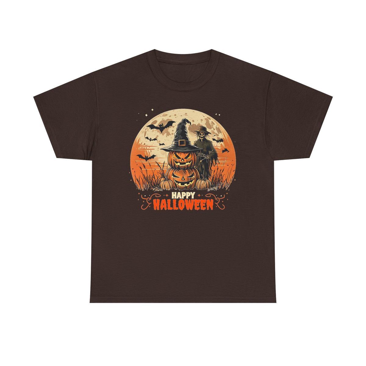 Halloween Pumpkin Witch T-Shirt — "Happy Halloween" Spooky Moon Tee