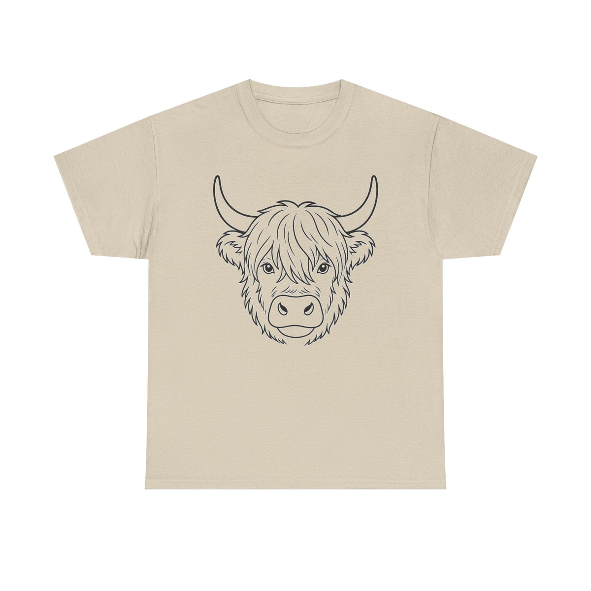 Highland Cow Line Art Tee — Rustic Scottish Cattle Graphic Shirt