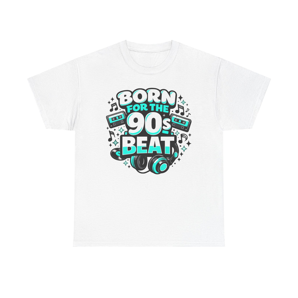 Born for the 90s Beat T-Shirt — Retro 90s Music Tee with Headphones & Cassette Design