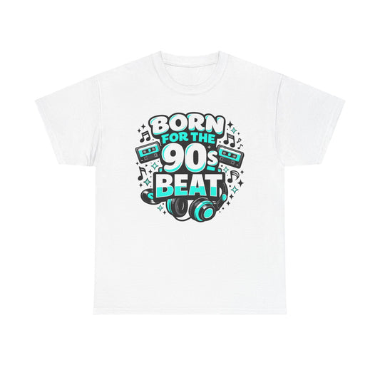 Born for the 90s Beat T-Shirt — Retro 90s Music Tee with Headphones & Cassette Design