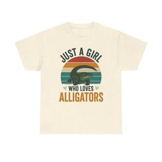 Just A Girl Who Loves Alligators Tee — Retro Sunset Alligator T-Shirt