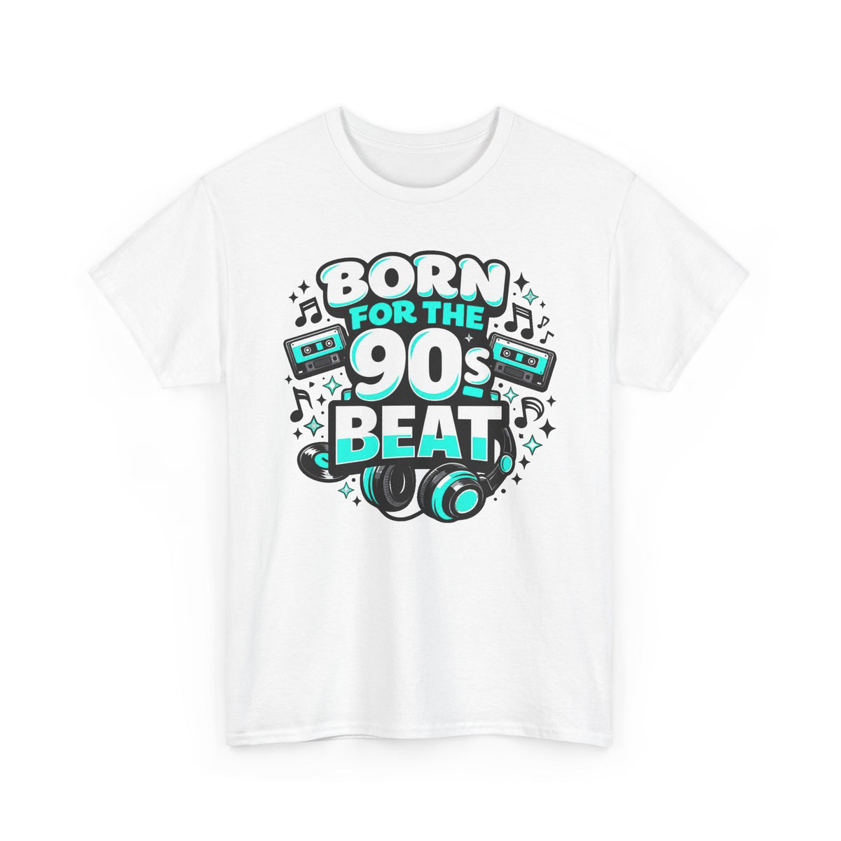 Born for the 90s Beat T-Shirt — Retro 90s Music Tee with Headphones & Cassette Design