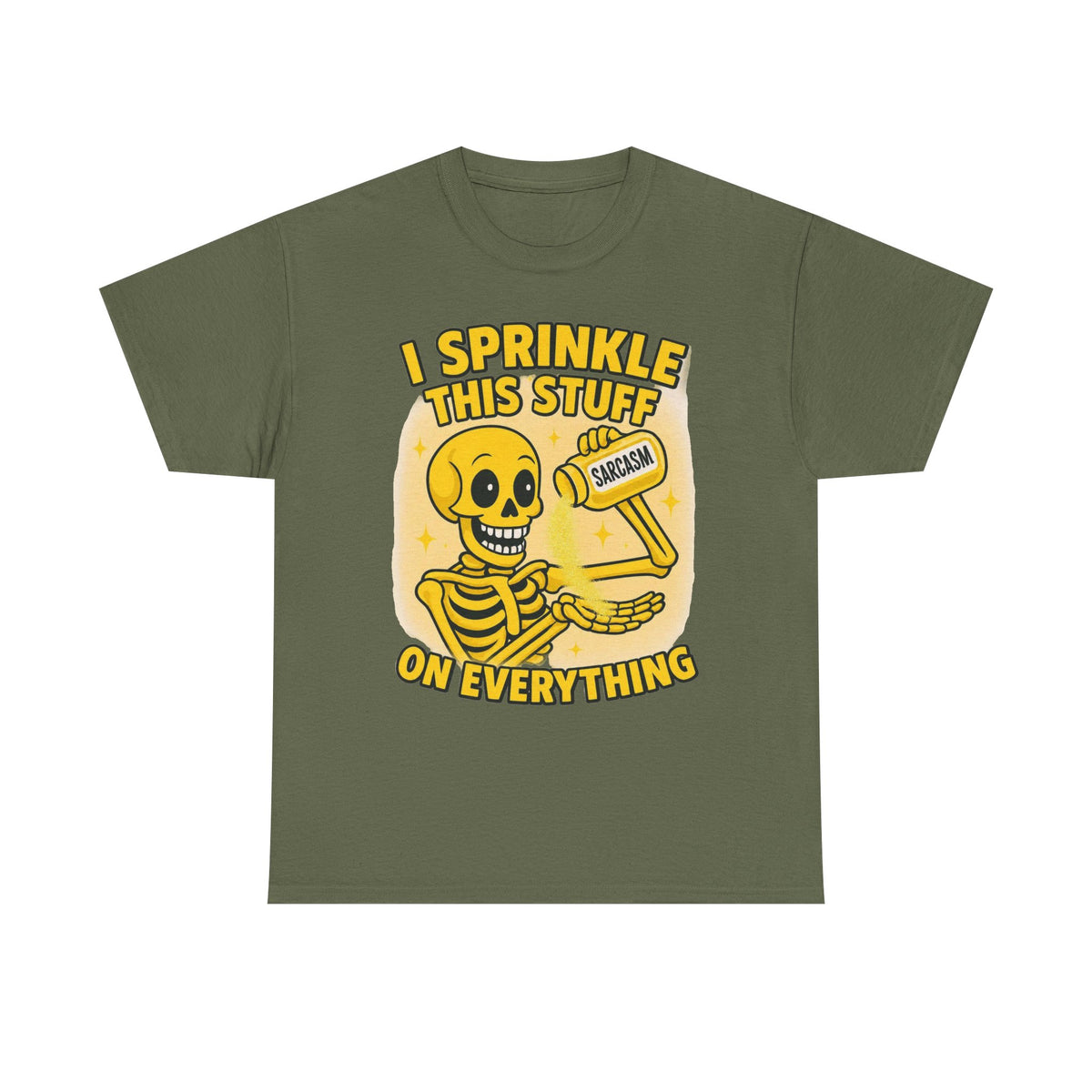 Sarcastic Skeleton Tee - "I Sprinkle This Stuff On Everything" Funny Graphic T-Shirt