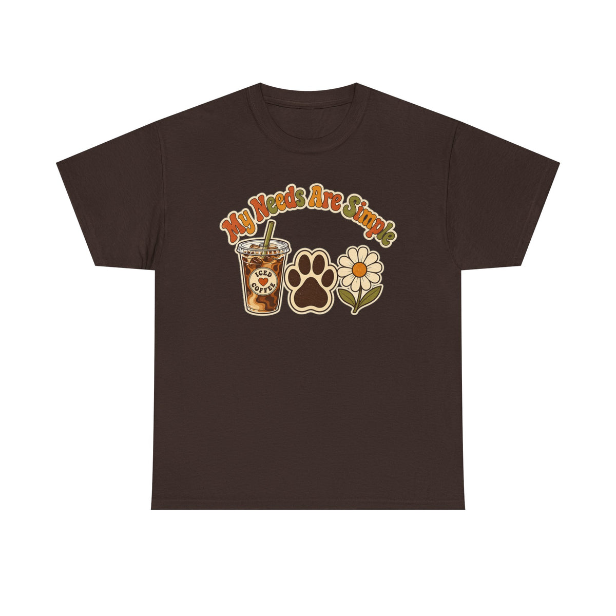Retro Pawprint Tee – "My Vibes Are Simple" Coffee, Paw & Daisy Graphic Shirt