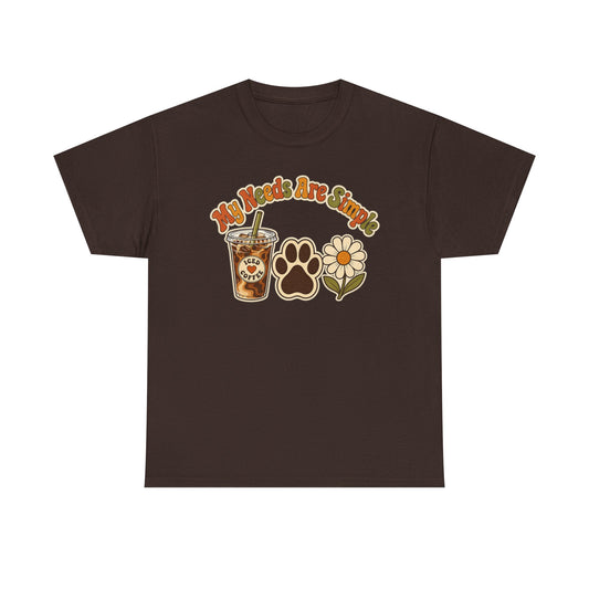 Retro Pawprint Tee – "My Vibes Are Simple" Coffee, Paw & Daisy Graphic Shirt