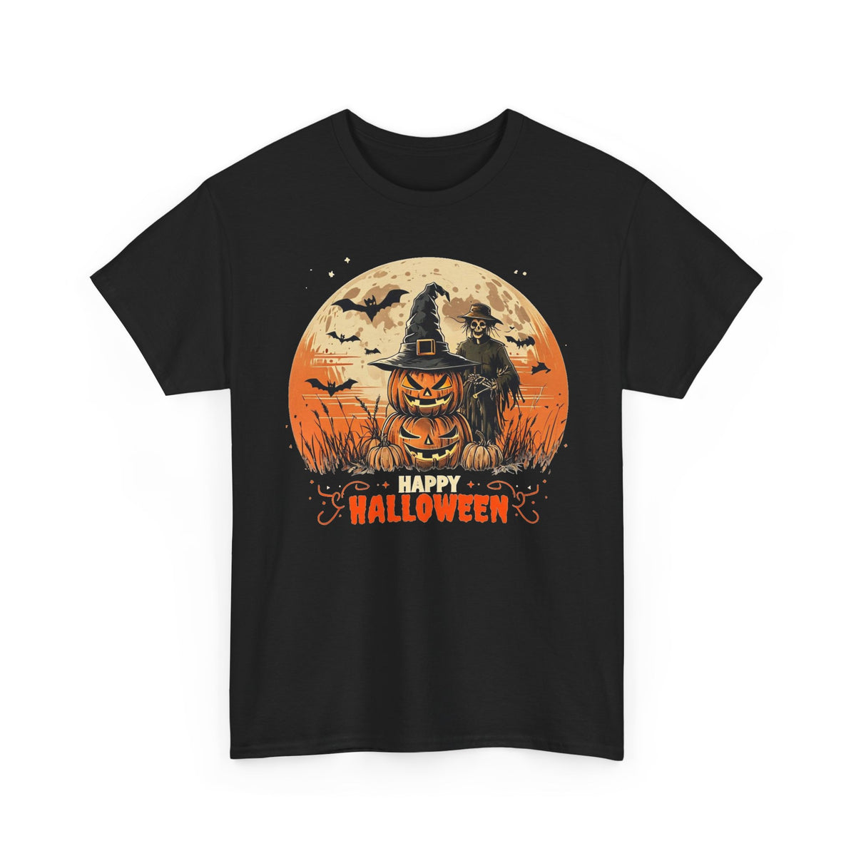 Halloween Pumpkin Witch T-Shirt — "Happy Halloween" Spooky Moon Tee