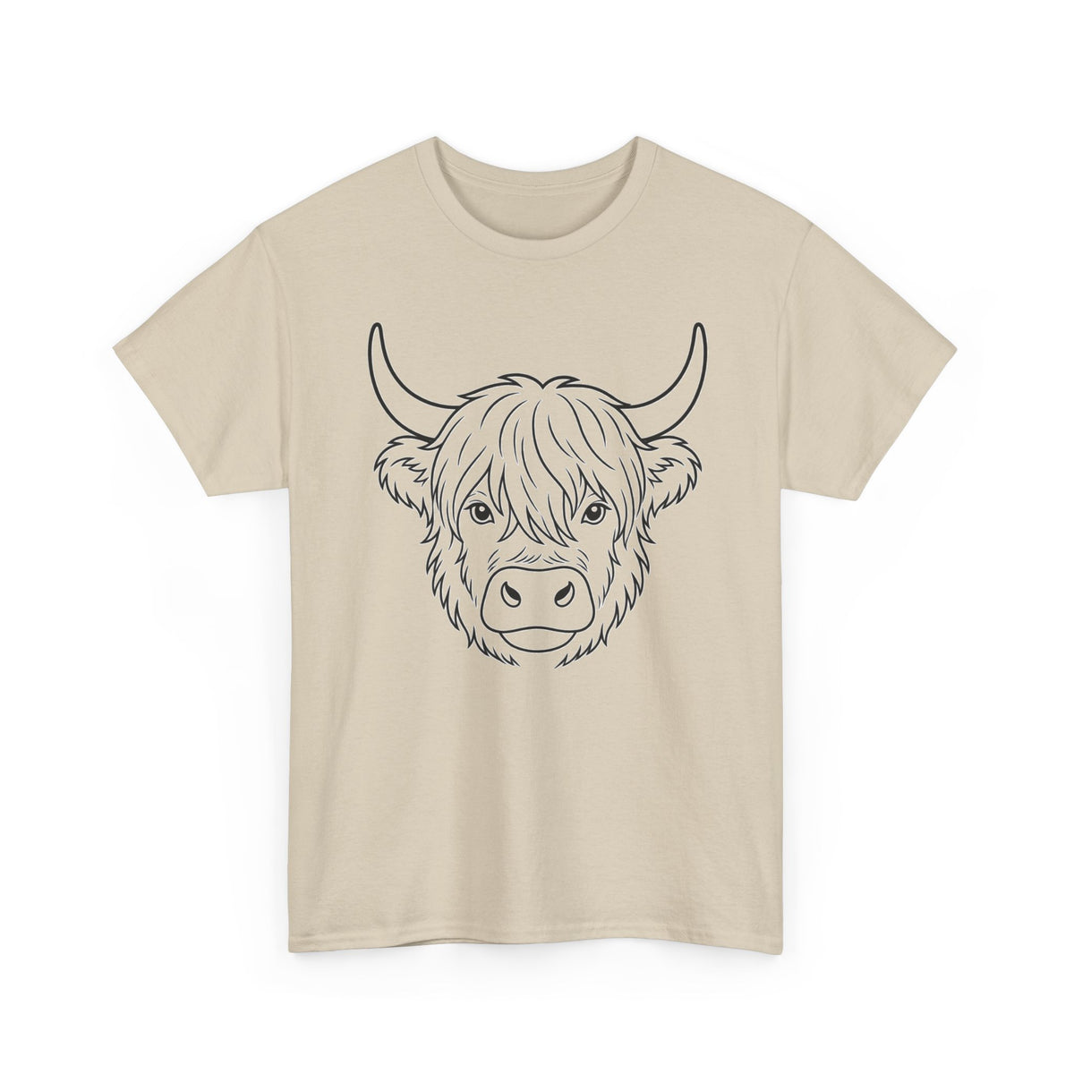 Highland Cow Line Art Tee — Rustic Scottish Cattle Graphic Shirt