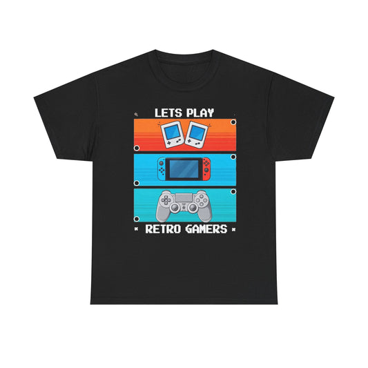 Retro Gamers Tee — "Let's Play" Vintage Handheld Controller Graphic T-Shirt